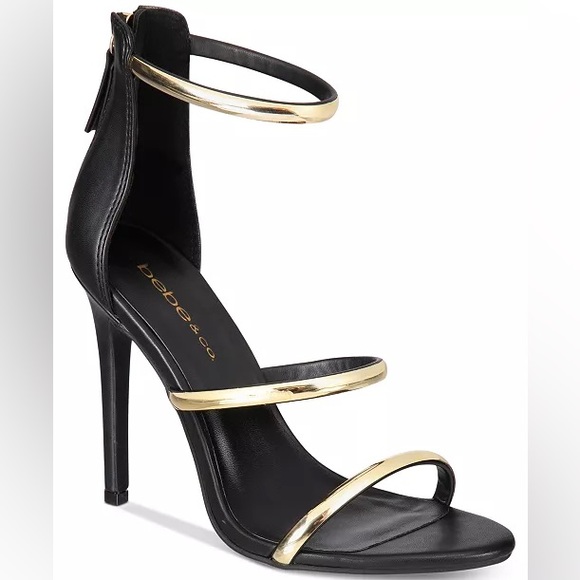 BEBE Berdine Gold Ankle-Strap Sandals - Picture 2 of 8